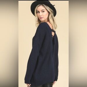 Vanilla Bay Navy Tie Back Shaker Sweater